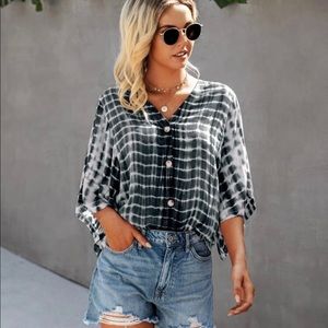 tie dye print batwing sleeve top